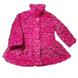Juicy Couture Toddler Girl's Fuchsia Faux Fur Long Sleeve Jacket Gold Buttons 2T